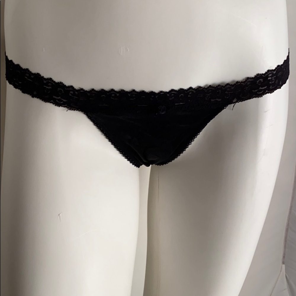 Smart and sexy black satin and lace panty. Size 6